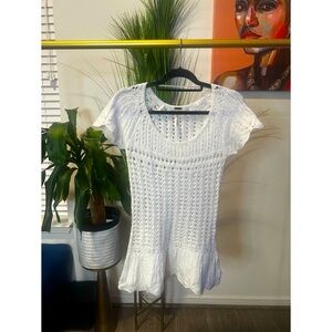 Free People Snowbells Ivory Crochet Tunic Knit Mini Dress Cover Up - Sz S